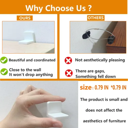 Miniatura 4 de Anclajes para muebles, paquete de 4, estéticos e invisibles una vez instalados, seguro 600 libras estantería cómoda a la pared, anclaje de seguridad