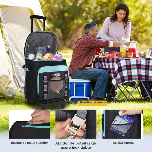 Miniatura 4 de INSMEER Cooler with Wheels and Handle, 80 Cans/50L Rolling Cooler, Portable Soft Sided Cooler with Wheel, 2-in-1 Collapsible Trolley Cart, Large
