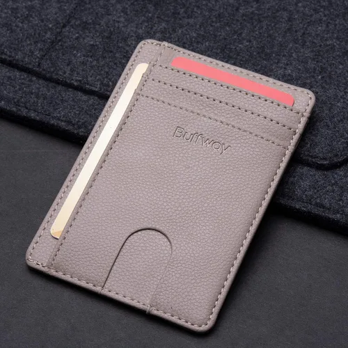 Miniatura 4 de Buffway - Cartera delgada minimalista de cuero con protección RFID para hombre y mujer