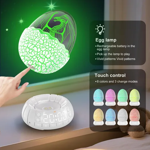 Miniatura 5 de Reloj Digital Huevo de Dragón de 2da Generación Despertador Ok para Despertar con Luz Nocturna / 20 Canciones de Cuna Ruido Blanco/Altavoz