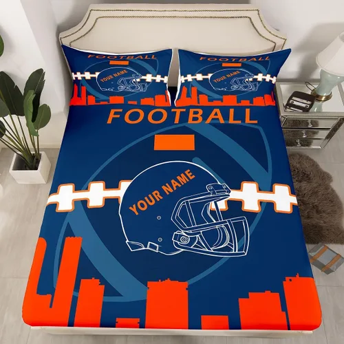 Miniatura 27 de Erosebridal Juego de sábanas bajeras personalizadas de fútbol americano para niños y niñas, juego de cama de jugadores de fútbol, juego de ropa