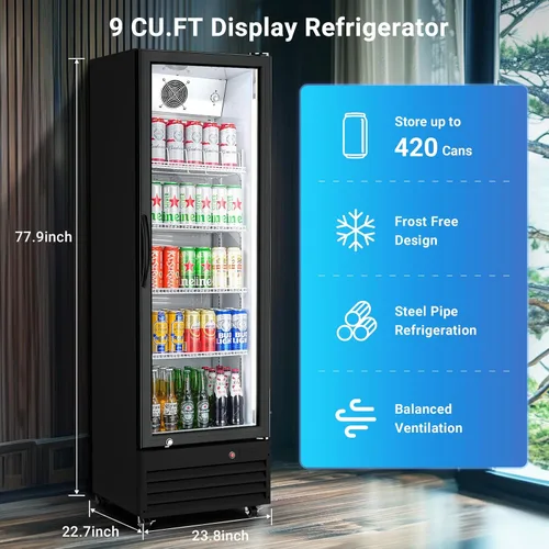 Miniatura 3 de BODEGA BODEGACOOLER - Refrigerador comercial de bebidas de 9 pies cúbicos con puerta de cristal, refrigeradores de bebidas para exhibición
