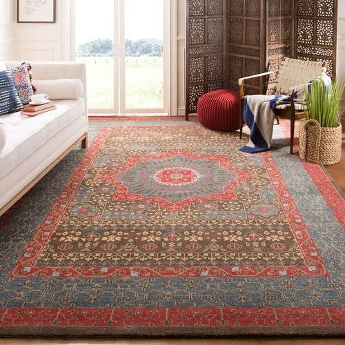 Safavieh Mahal Collection MAH620C tapete oriental tradicional azul marino y rojo, Polipropileno, Azul marino/rojo
