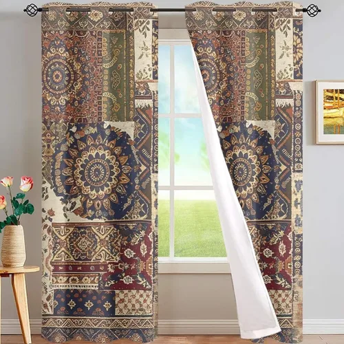 Miniatura 29 de Dreaweet African Tribal Blackout Curtains 63 Inch Long 2 Panels Set Bohemian Ethnic Geometric Grommet Top Thermal Insulated Curtains for Living Room