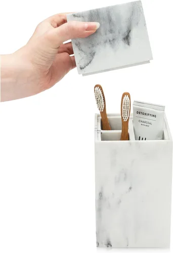 Miniatura 2 de Essentra Home Soporte para cepillo de dientes con tapa, elegante organizador de baño de mármol blanco para cepillo de dientes y pasta dental