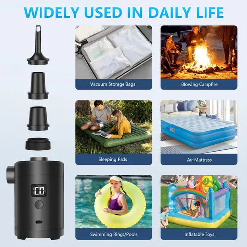 Miniatura 2 de Bomba de aire eléctrica portátil, carga tipo C, desinflado para flotadores de piscina, cama de aire, anillo de natación de colchón de aire, bolsas