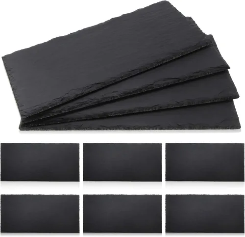 Zopeal 10 tableros de charcutería de pizarra negra de 10 x 5 pulgadas, platos de piedra de charcutería con borde natural, bandeja de queso de