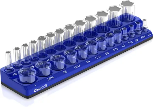 Miniatura 32 de Olsa Tools Portadados magnético, para dados métricos con cuadros de mando de 1/2 pulgada, color rojo, caben 19 dados, organizador de herramientas