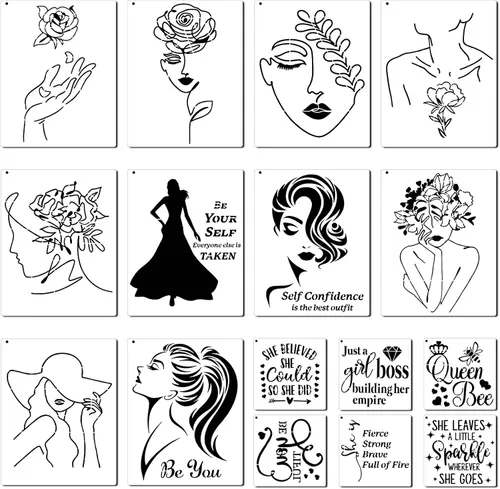 Zonon 16 plantillas temáticas para mujer, plantillas de pintura en lienzo, con cita inspiradora y cita inspiradora, para el hogar, decoración de