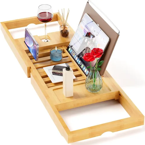 Miniatura 11 de Lux - Bandeja expandible para bañera con 3 bombas de baño, cuidado personal y relajación, regalos de cumpleaños para mujeres y hombres, idea