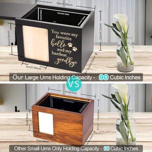 Miniatura 2 de Urnas conmemorativas para mascotas para cenizas de perro o gato, grandes urnas de funeral de madera para cremación con marco para fotos, caja