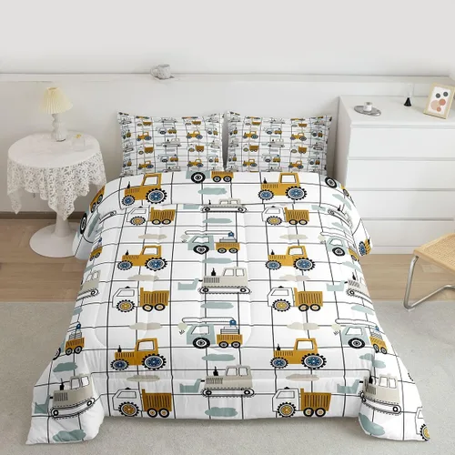 Miniatura 47 de Feelyou Juego de edredón de coche de dibujos animados para niños, edredón de construcción para niños, juego de ropa de cama de camiones y equipos