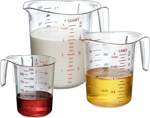 Amazing Abby - Melissa - Vasos medidores de plástico (juego de 3 piezas), jarras medidoras de grado alimenticio, capacidad de 1/2/4 tazas,