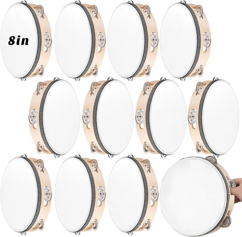 Miniatura 8 de 12 piezas de pandereta a granel para adultos, instrumento de percusión de mano, regalo, operación navideña, artículos a granel, madera, metal