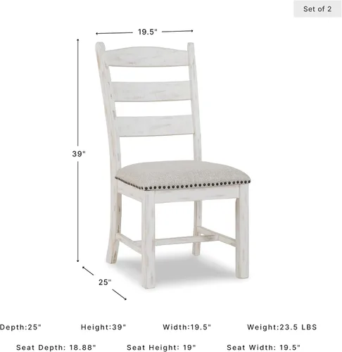 Miniatura 3 de Signature Design by Ashley Valebeck Farmhouse - Silla de comedor acolchada, 2 unidades, borde de cabeza de clavo, tapicería de tela, madera maciza
