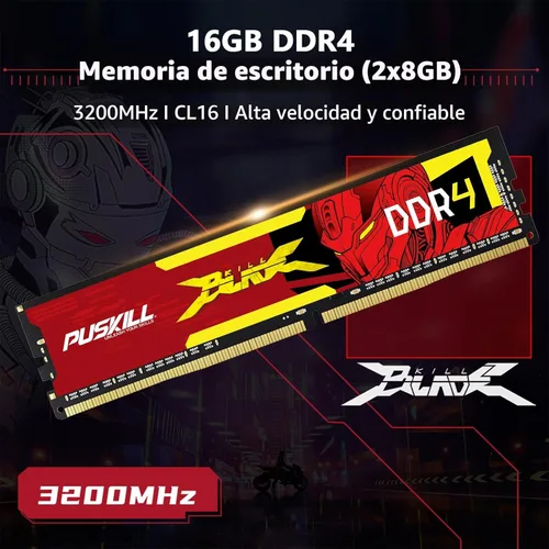 Miniatura 2 de PUSKILL RAM DDR4 Kit de 16 GB (2 x 8 GB) 3200 MHz PC4-25600 CL16 Memoria de escritorio - 1.35 V UDIMM baja latencia, Intel XMP 2.0 listo para PC