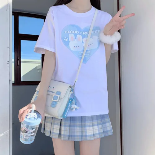 Miniatura 6 de Kawaii Clothes - Camiseta de cuello redondo con estampado de corazón de dibujos animados pastel