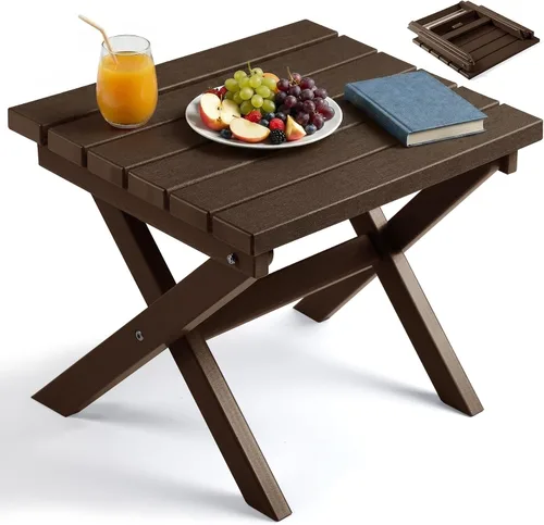 PASAMIC Mesa auxiliar plegable para exteriores, mesa auxiliar de polietileno de alta densidad para exteriores, mesa de patio para todo tipo de clima