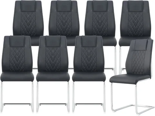 Miniatura 11 de cinkehome Juego de 4 sillas de comedor modernas de color negro con patas de metal plateado, silla lateral tapizada sin brazos con respaldo alto