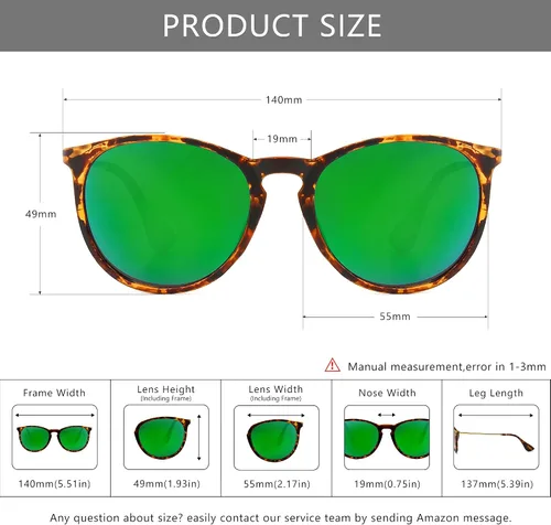 Miniatura 5 de SUNGAIT Gafas de sol redondas vintage para mujeres y hombres, estilo clásico retro
