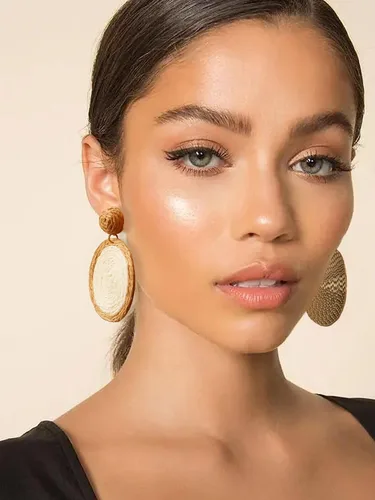 Miniatura 3 de Rattan Earrings Handmade Raffia Hoop Earrings for Women Summer Straw Boho Dangle Geometric Earrings Statement Beach Accessory Jewelry