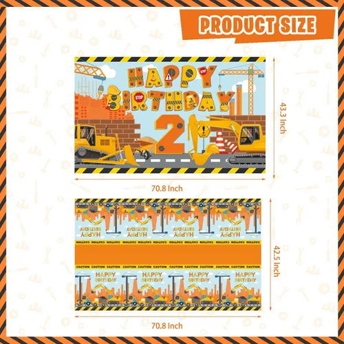 Miniatura 5 de Suministros de fiesta de cumpleaños de construcción para niños de 2 años, 139 piezas de decoraciones de fiesta de camión volquete para niños y bebés