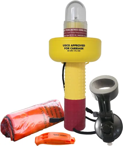 Miniatura 12 de Sirius Signal C-1003 SOS - Señal de socorro LED, reemplazo electrónico de llamarada, aprobado por USCG, incluye bandera diurna y silbato Señal SOS