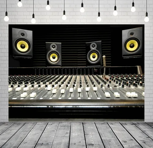 Miniatura 4 de BELECO Telón de fondo de altavoz de música de tela de 5 x 3 pies para fotografía, consola de mezcla, altavoz Boombox, estudio de grabación, fondo