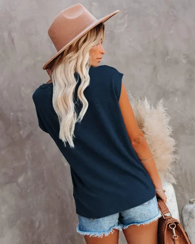 Miniatura 2 de ETCYY NEW Camiseta sin mangas para mujer, diseño de manga casquillo, ajuste holgado
