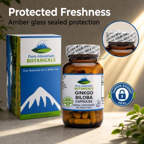 Miniatura 7 de Pure Mountain Botanicals Cápsulas de Ginkgo Biloba - 400 mg - 90 unidades - Hierbas orgánicas, veganas, kosher - Suplemento de hojas de hierbas