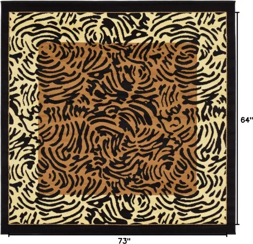 Miniatura 3 de Unique Loom Wildlife Collection - Alfombra de área inspirada en animales con diseño de bordes de tigre, 6' 0" x 6' 0", marrón claro/negro