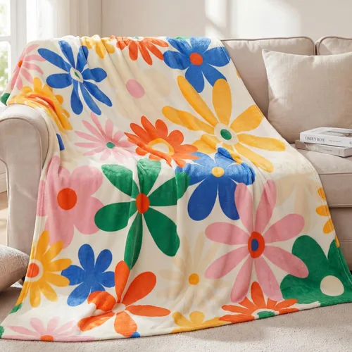 Frienda Manta retro de los años 70, de franela suave, vintage, bohemia, hippie, estética, decorativa, colorida y cálida, acogedora, para sofá, cama,