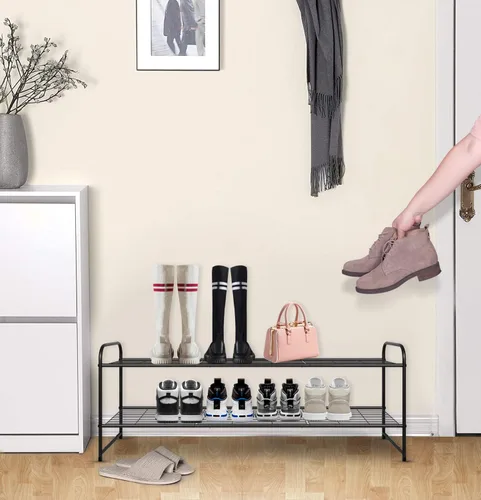Miniatura 2 de KEETDY Organizador de zapatos largo de 2 niveles para armario, zapatero de metal para entrada, amplio estante apilable para zapatos con rejilla