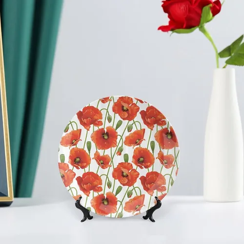 Miniatura 6 de XISUNYA Plato decorativo de 8 pulgadas, plato de cena de decoración de amapola, flores de amapola, brotes de agua, estampado de gotas de agua