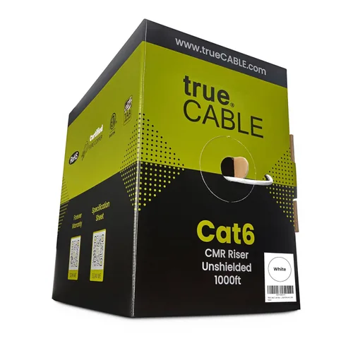 trueCABLE Cat6 cable riser (CMR), 1000 pies, 4 pares de cobre puro sólido de 23 AWG, 550 MHz, certificación ETL, par trenzado sin blindaje (UTP),