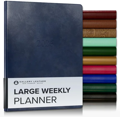 Miniatura 225 de Gallery Leather Agenda semanal y mensual grande 2025-2026, agenda y cuaderno con elegantes bordes de página dorados dorados, 12 meses, cactus Cactus