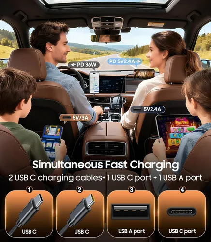 Miniatura 7 de Cargador retráctil para automóvil, cargador rápido 4 en 1, USB C, accesorios de coche para hombres y mujeres, accesorios de automóvil para regalos