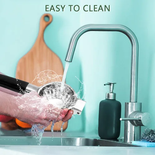 Miniatura 6 de Exprimidor de limón de acero inoxidable, exprimidor de limón y frutas con asas de silicona, exprimidor manual grande de cítricos Negro