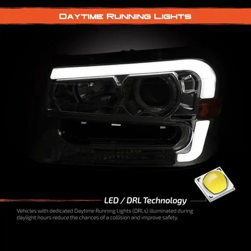 Miniatura 4 de AKKON - Compatible con Chevy Trailblazer 2002-2009 [LED DRL Running] Proyector de faros cromados, par de faros delanteros de repuesto para Carcasa