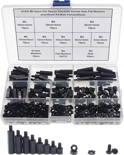 Miniatura 10 de M2 Nylon Hex Macho-Hembra Separadores Separadores Tornillo Tuerca Surtido Kit (Negro)
