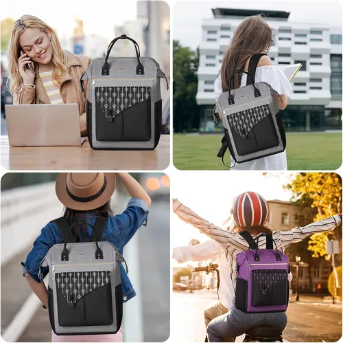 Miniatura 5 de MOMUVO Mochila para computadora portátil para mujer, bolsa para laptop de 15.6 pulgadas, mochila de trabajo con puerto de carga USB, mochila