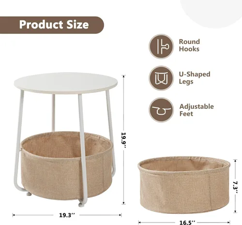 Miniatura 3 de Mesa auxiliar redonda, mesas auxiliares para sala de estar, mesa auxiliar de cama pequeña, mesita de noche blanca moderna para mesita de noche
