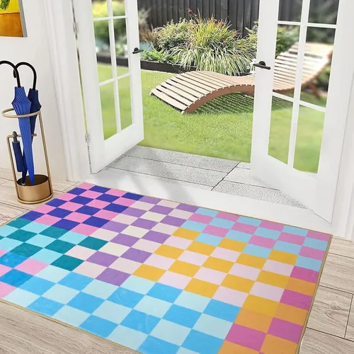 Miniatura 24 de Alfombra a cuadros de 2 x 3 pies, alfombra negra y blanca moderna para entrada interior, alfombra pequeña lavable a cuadros para baño, alfombra