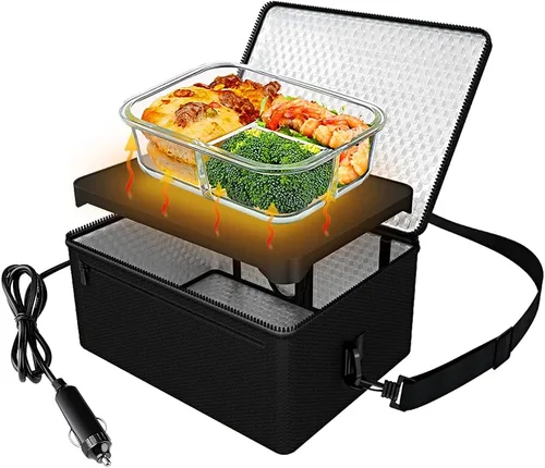 Miniatura 8 de Horno portátil, calentador de alimentos para automóvil de 12 V, portátil, mini horno personal, lonchera eléctrica con calefacción para Azul marino