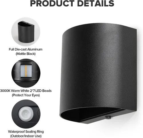 Miniatura 3 de LUTEC Paquete de 2 lámparas de pared LED ascendentes y descendentes ajustables, lámpara de pared moderna de aluminio resistente a la oxidación