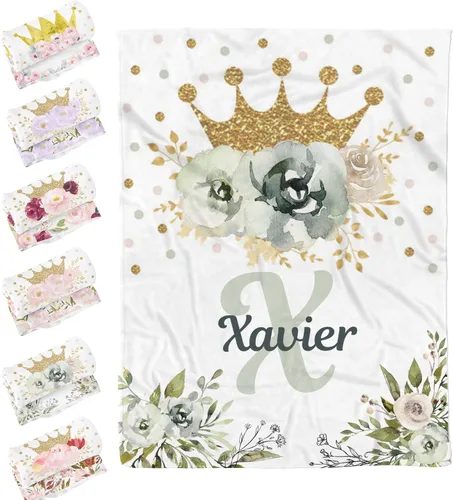 Mantas de bebé personalizadas para niños y niñas, manta de bebé personalizada para niñas y niños, manta de bebé personalizada con corona de nombre,