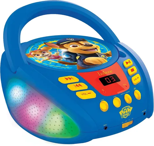 Lexibook - Paw Patrol - Reproductor de CD Bluetooth para niños - Portátil, efectos de luz multicolor, conector de micrófono, conector auxiliar, CA o