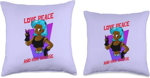 Miniatura 3 de Blue Anime Brown Girl Black Woman Afro Boss Love Peace Manga Throw Pillow