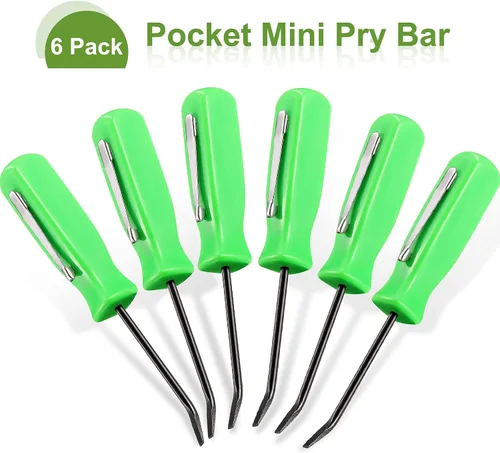 Miniatura 3 de Mini barra de palanca de bolsillo de 6 piezas, barra de bolsillo verde con juego de clips de 4.5 pulgadas de longitud, mini herramienta