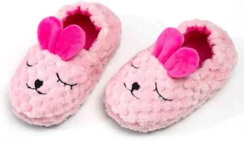 Miniatura 3 de DADAWEN Pantuflas de felpa suave para niños y niñas pequeños con dibujos animados, zapatos cálidos para casa